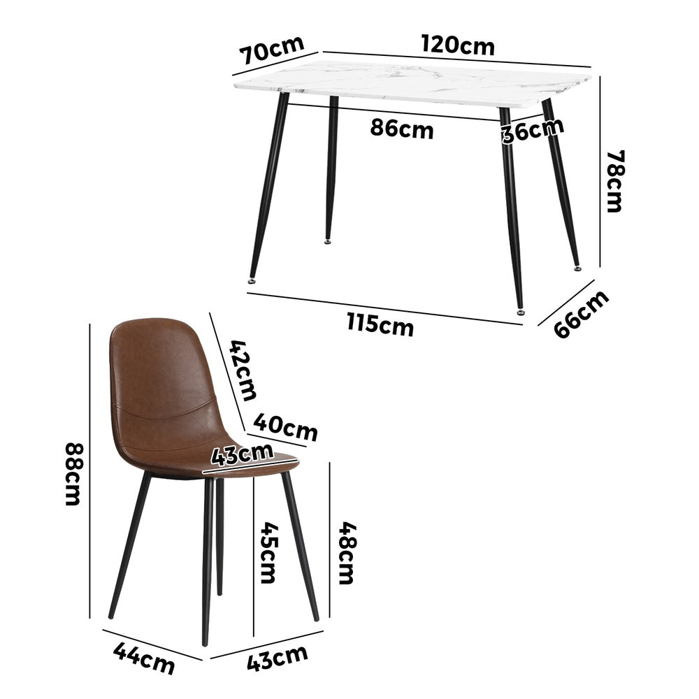 120cm Rectangle Dining Table with 4/6PCS Chairs PU Brown