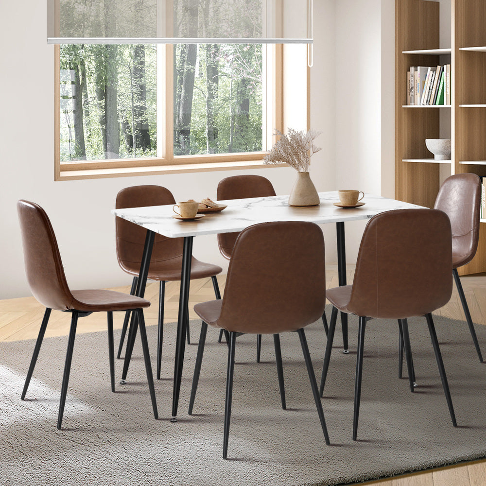120cm Rectangle Dining Table with 4/6PCS Chairs PU Brown
