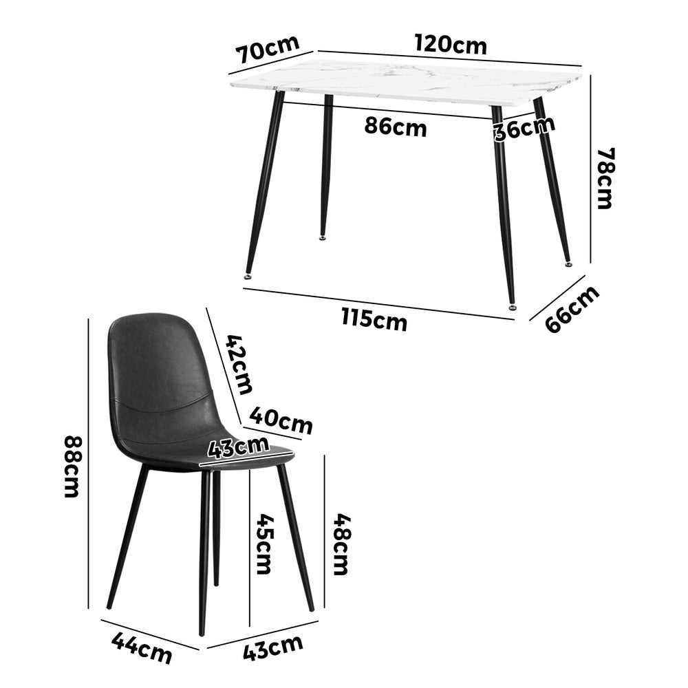 120cm Rectangle Dining Table with 4PCS/6PCS Chairs PU Grey
