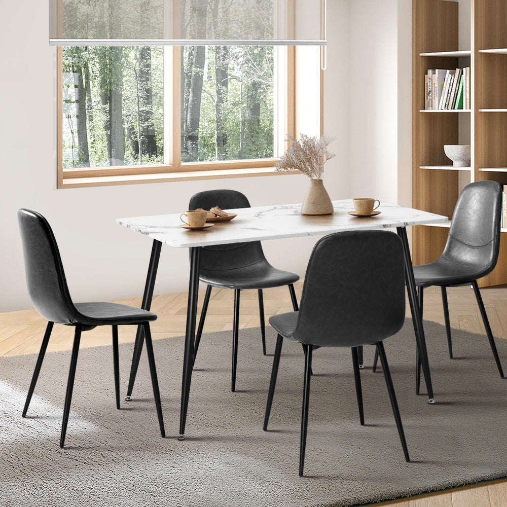 120cm Rectangle Dining Table with 4PCS/6PCS Chairs PU Grey