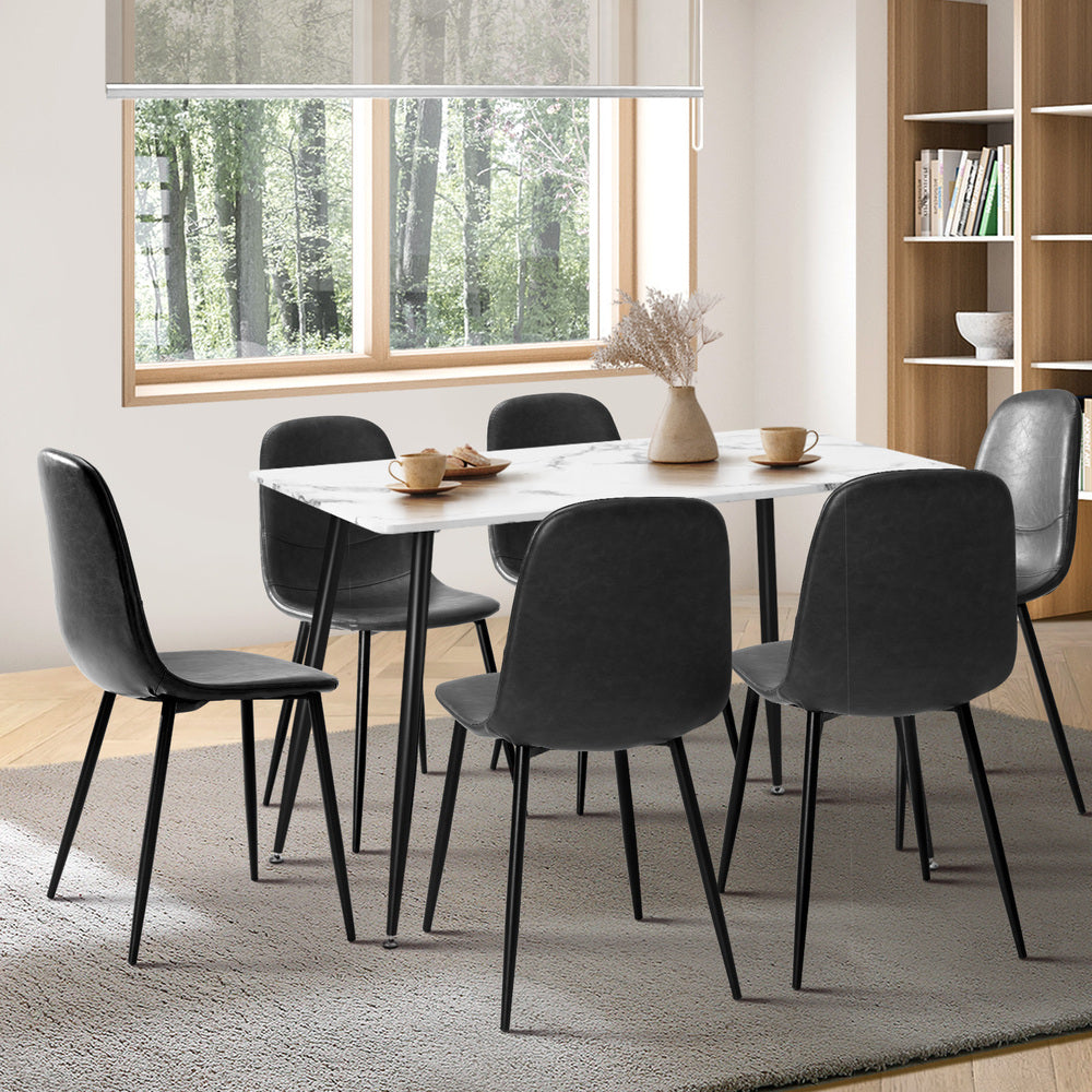 120cm Rectangle Dining Table with 4PCS/6PCS Chairs PU Grey
