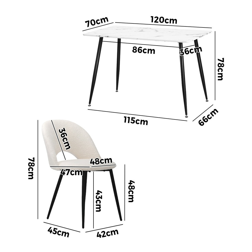 120cm Rectangle Dining Table with 4PCS/6PCS Chairs Sherpa White
