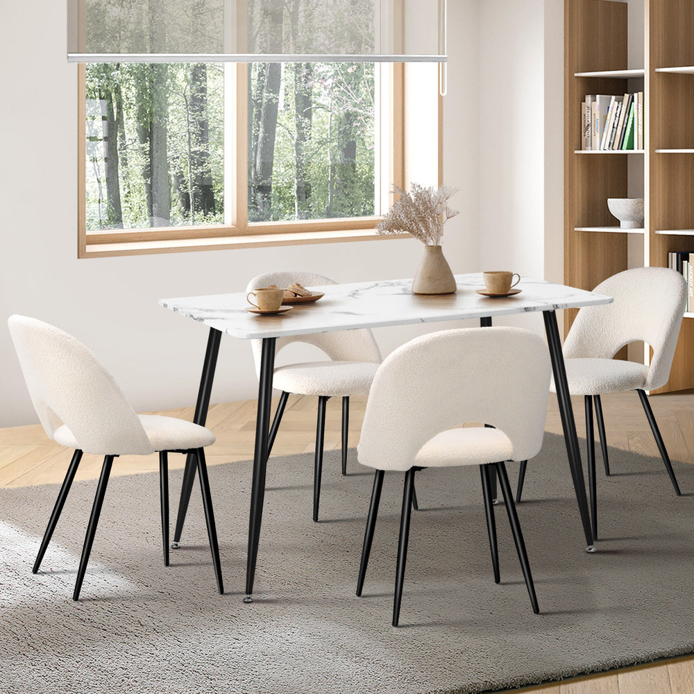 120cm Rectangle Dining Table with 4PCS/6PCS Chairs Sherpa White