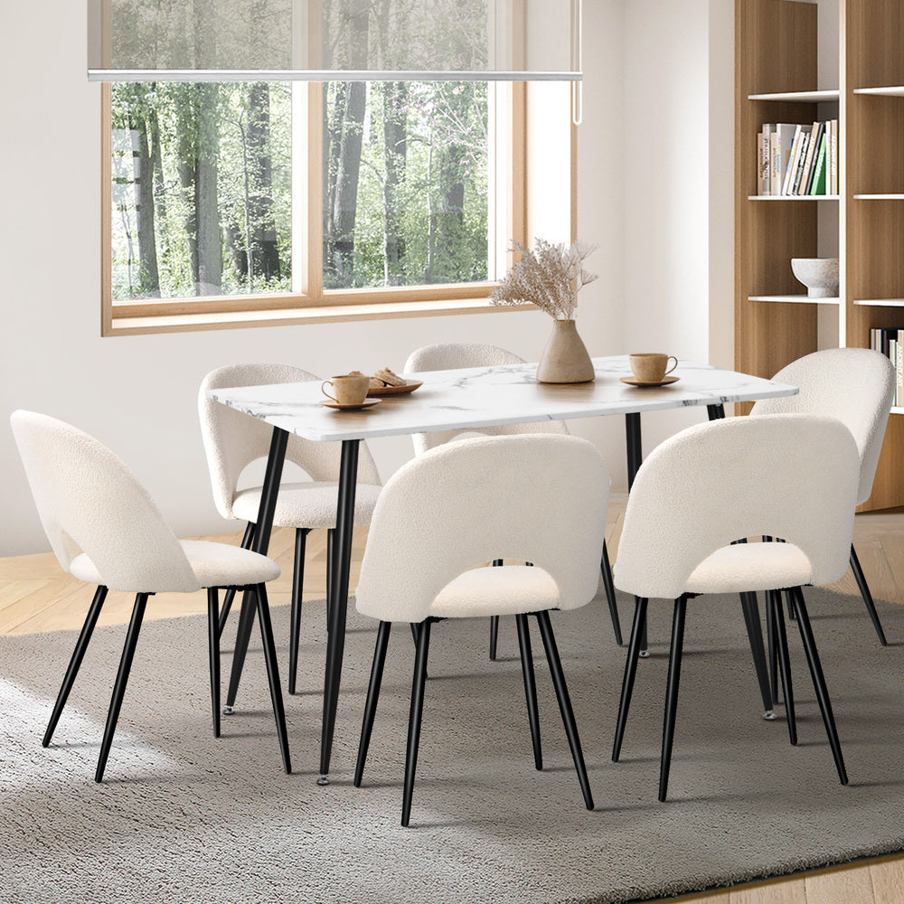 120cm Rectangle Dining Table with 4PCS/6PCS Chairs Sherpa White