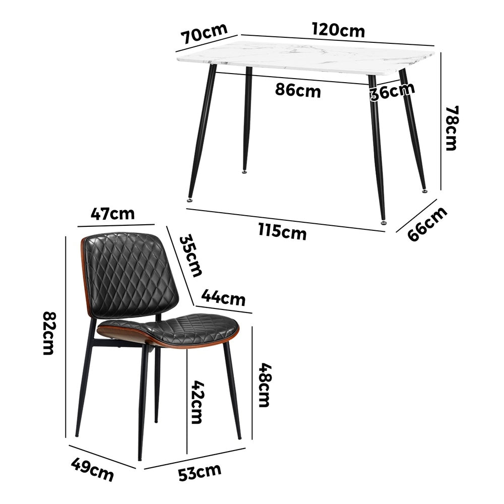 120cm Rectangle Dining Table with 4/6PCS Chairs PU Black/Walnut