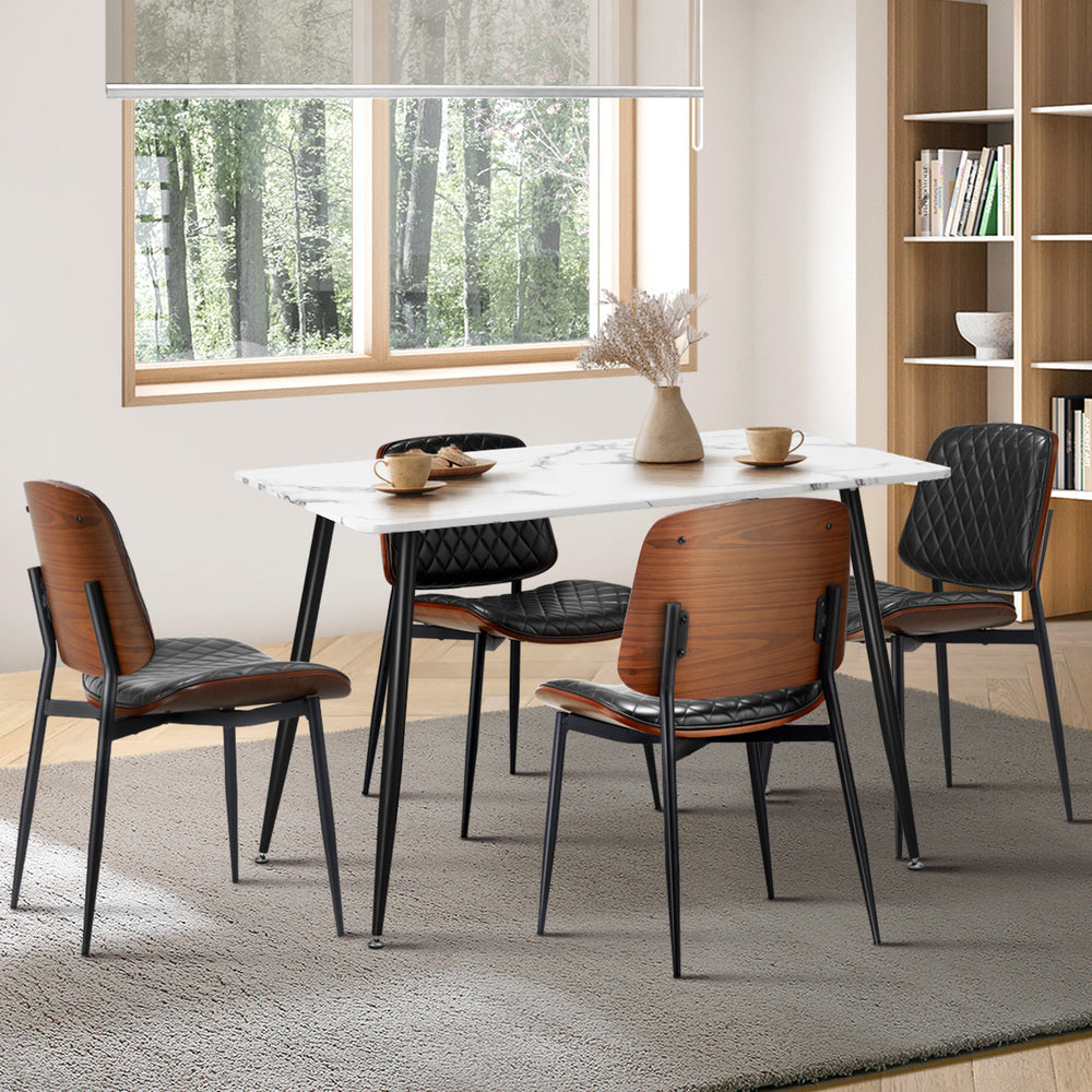 120cm Rectangle Dining Table with 4/6PCS Chairs PU Black/Walnut