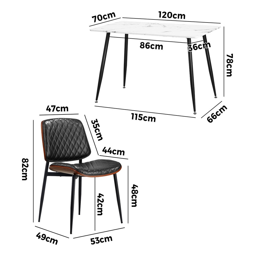 120cm Rectangle Dining Table with 4/6PCS Chairs PU Black/Walnut