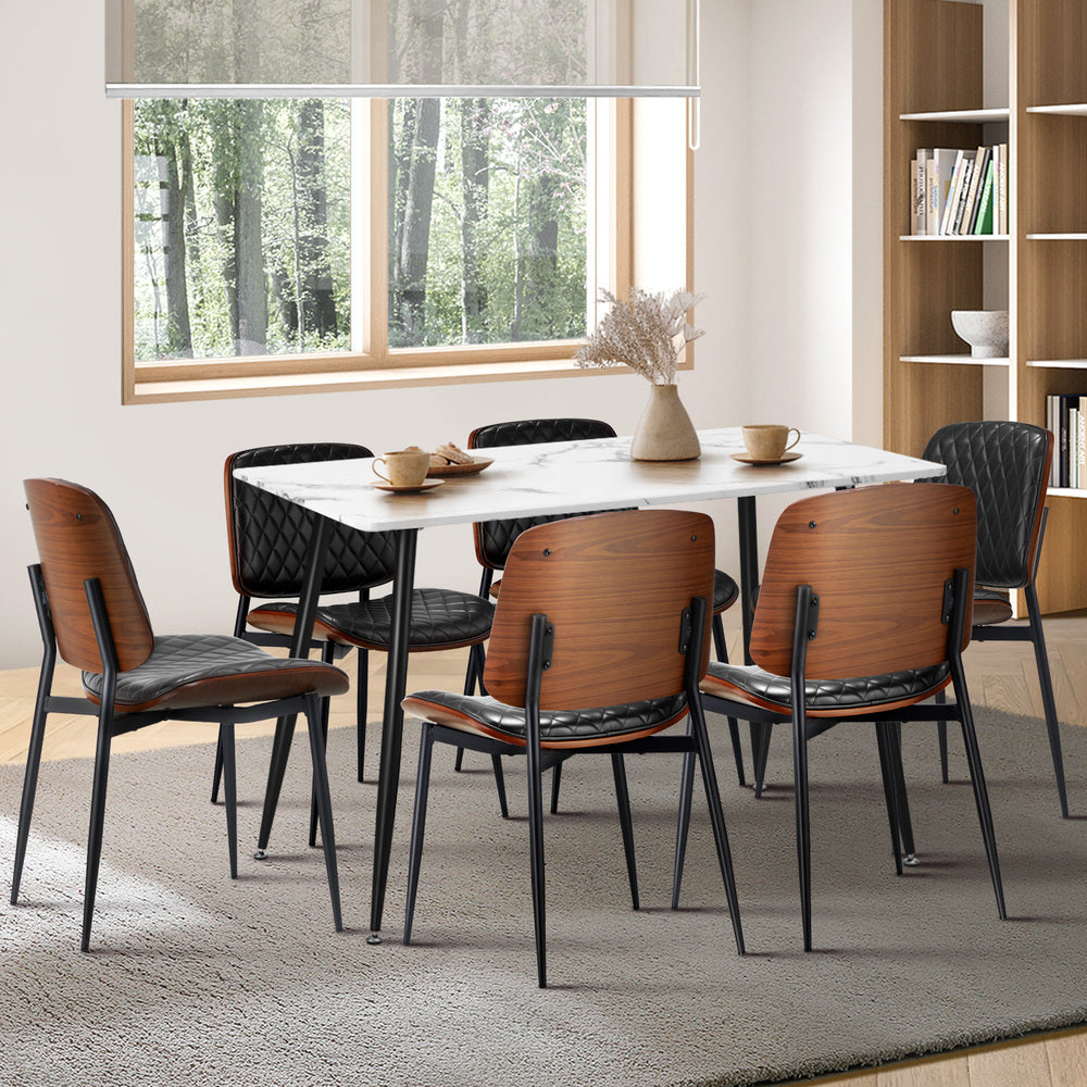 120cm Rectangle Dining Table with 4/6PCS Chairs PU Black/Walnut