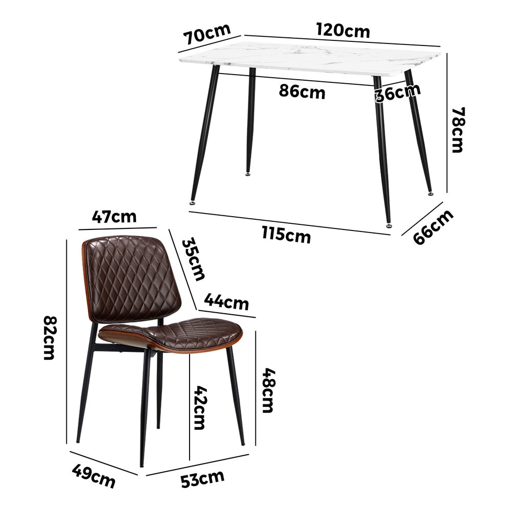 120cm Rectangle Dining Table with 4/6PCS Chairs PU Black/Walnut