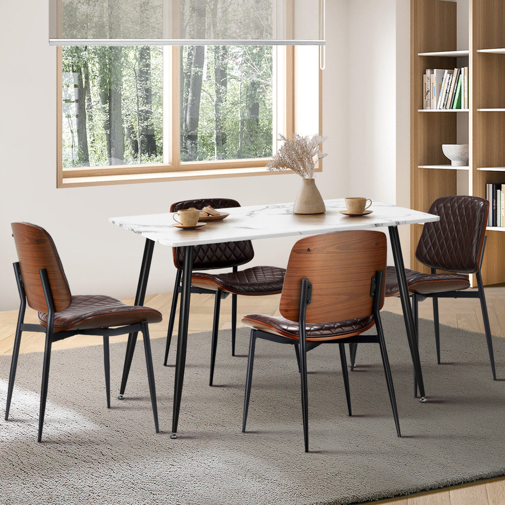 120cm Rectangle Dining Table with 4/6PCS Chairs PU Black/Walnut