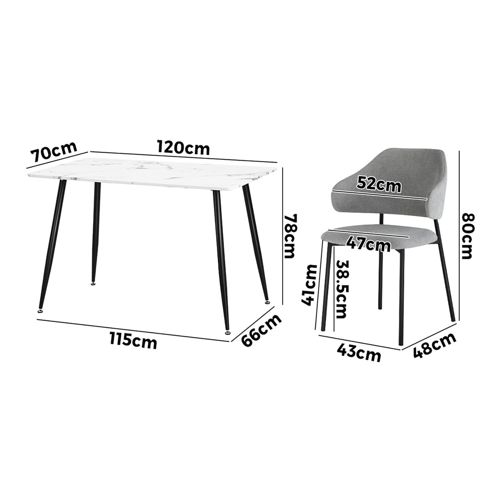 120cm Rectangle Dining Table with 4PCS Grey & White Fabric Chairs for Dining Room