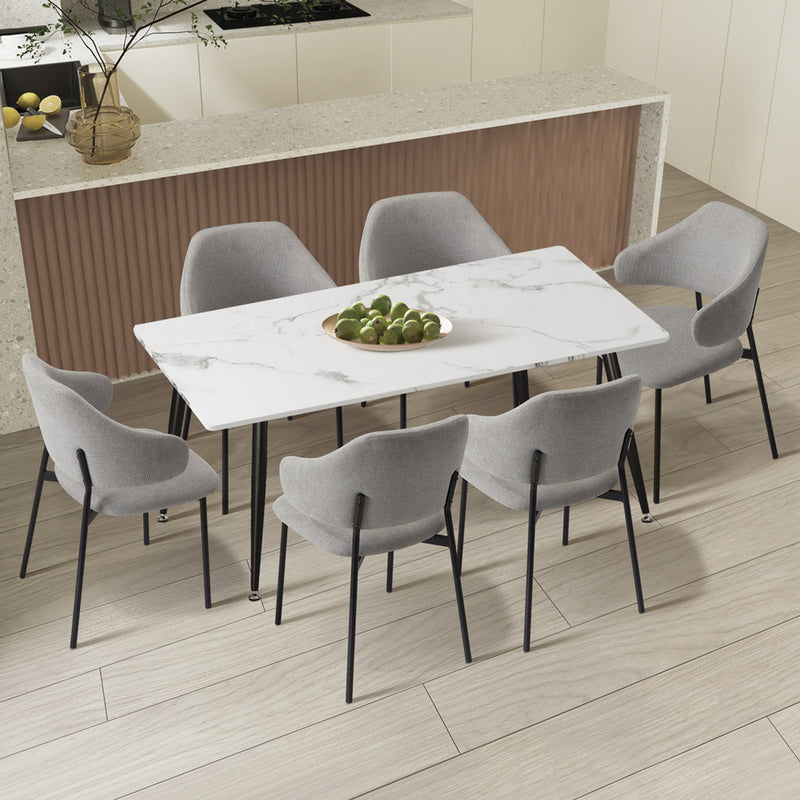 120cm Rectangle Dining Table Set with 6 Sherpa White & Grey Chairs for Dining, Dining Set