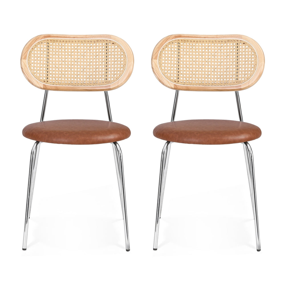 2X Dining Chairs Pu Leather Rattan Kitchen Lounge Cafe Accent Chair