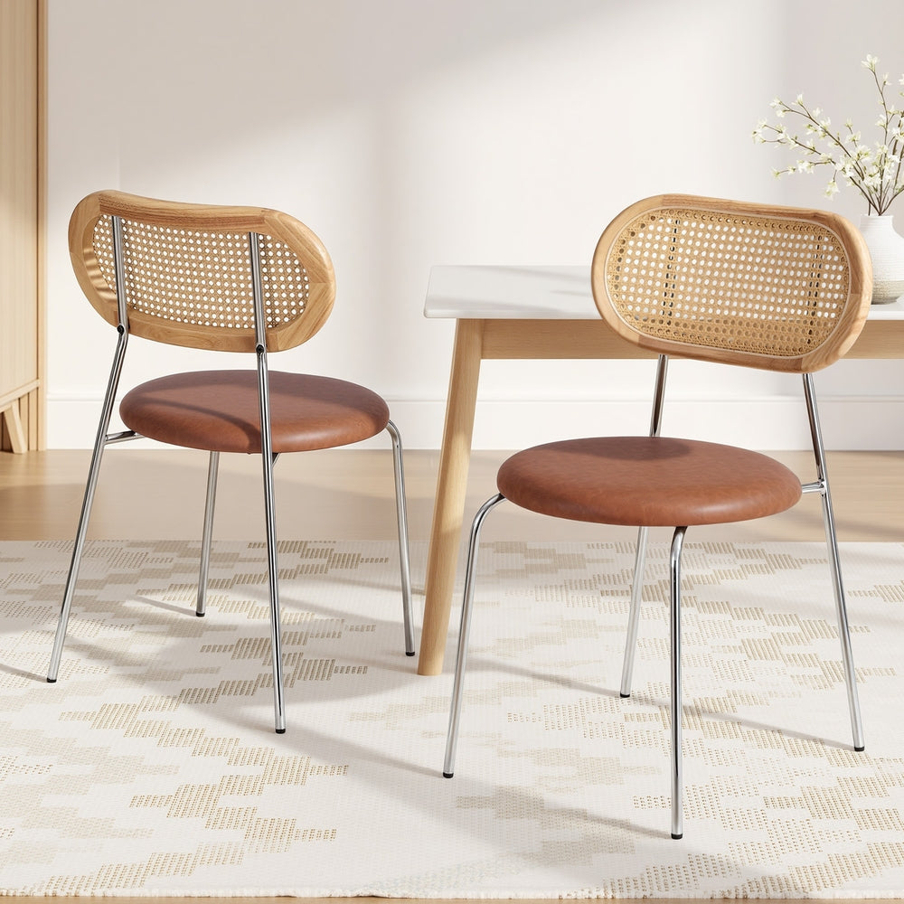 2X Dining Chairs Pu Leather Rattan Kitchen Lounge Cafe Accent Chair