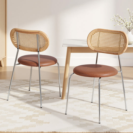 2X Dining Chairs Pu Leather Rattan Kitchen Lounge Cafe Accent Chair