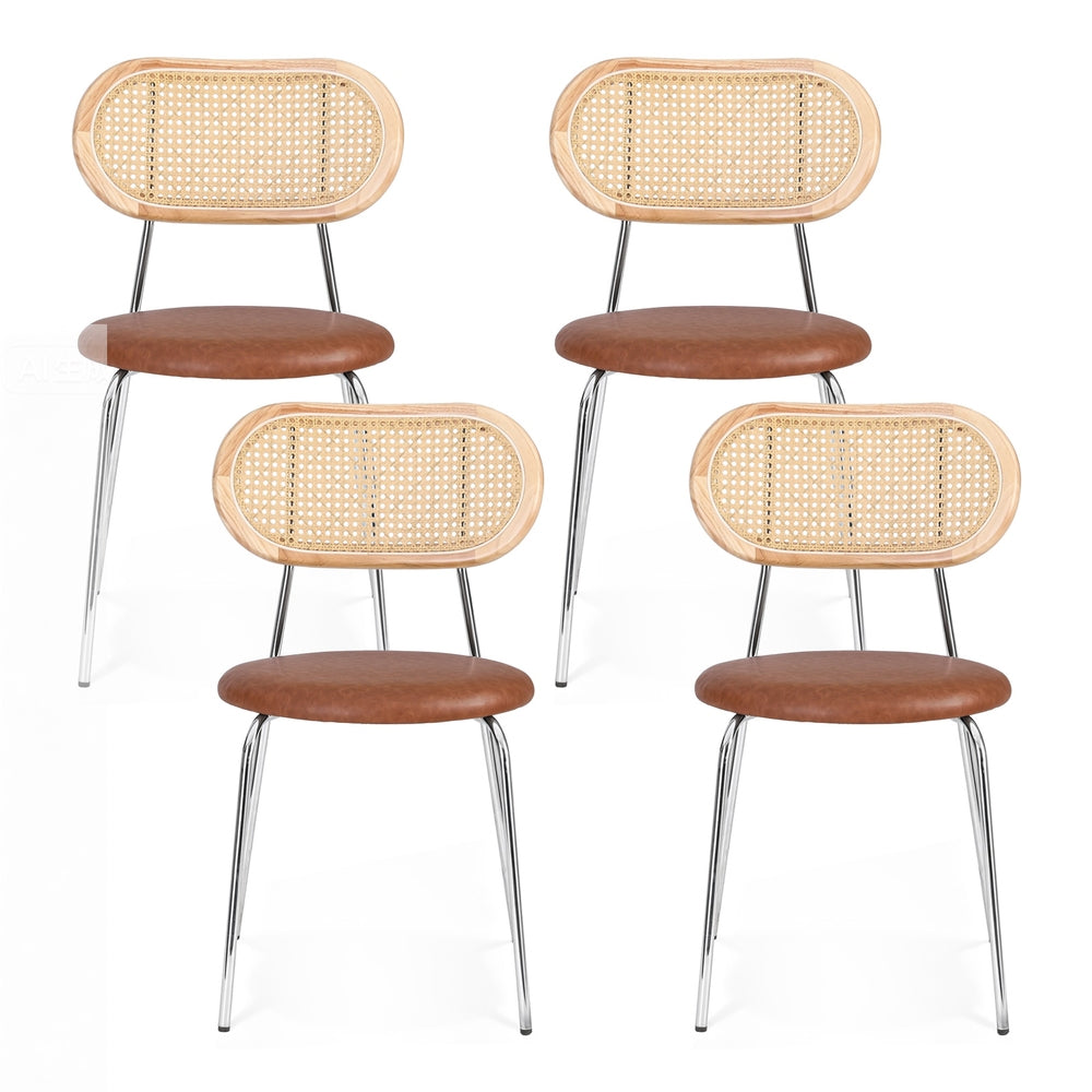 4X Dining Chairs Pu Leather Rattan Kitchen Lounge Cafe Accent Chair