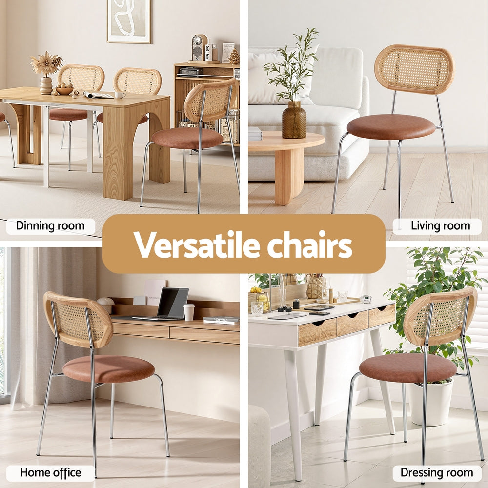 4X Dining Chairs Pu Leather Rattan Kitchen Lounge Cafe Accent Chair