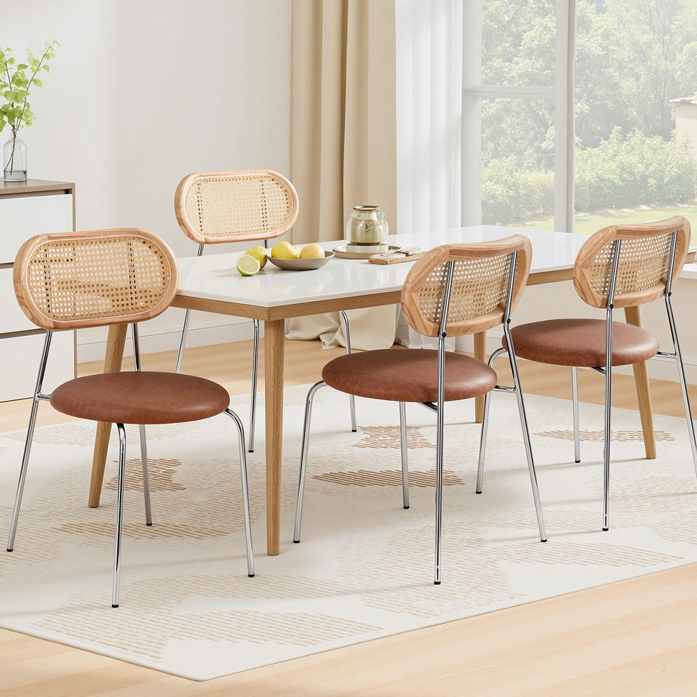 4X Dining Chairs Pu Leather Rattan Kitchen Lounge Cafe Accent Chair