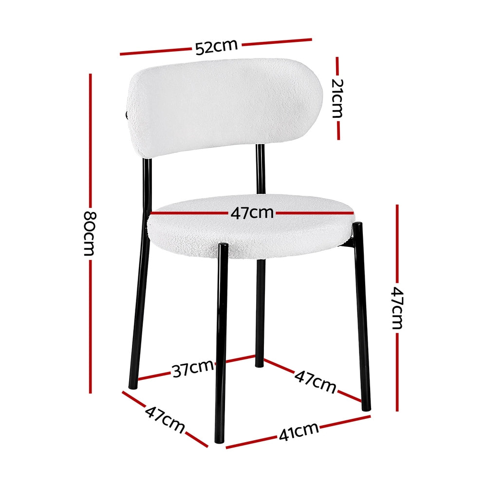 Dining Chairs Set Of 2 Sherpa Boucle White Fabric Upholstery King