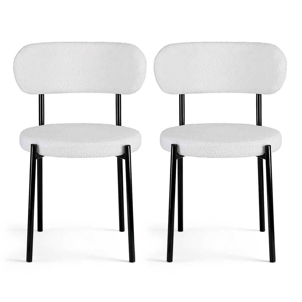 Dining Chairs Set Of 2 Sherpa Boucle White Fabric Upholstery King