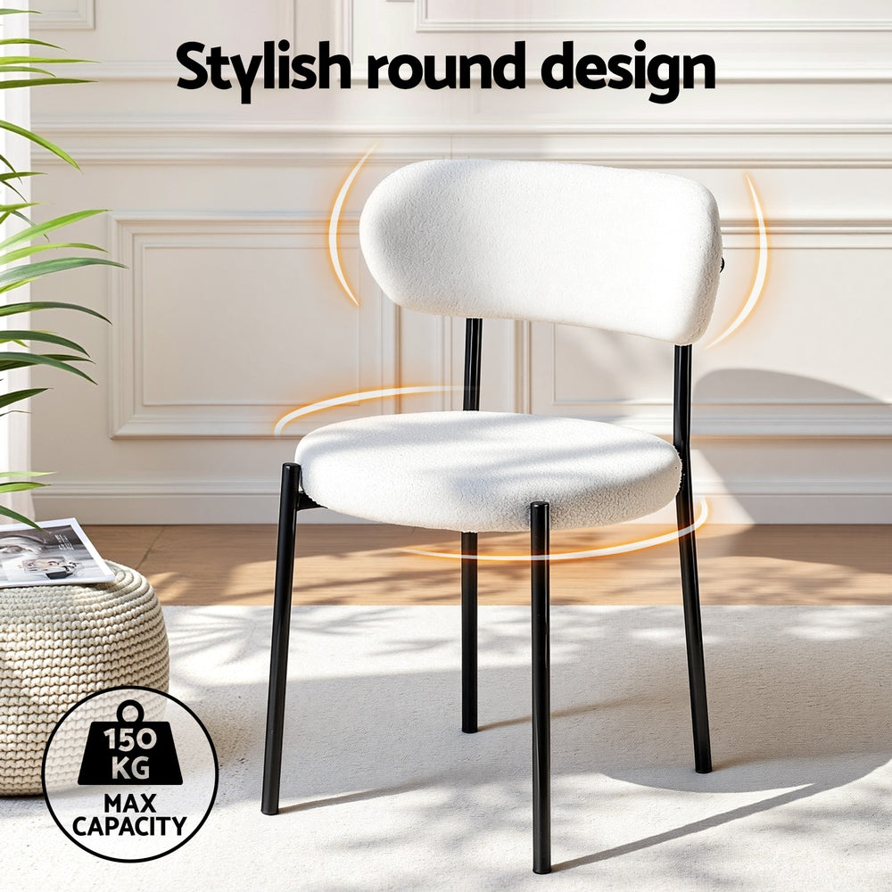 Dining Chairs Set Of 2 Sherpa Boucle White Fabric Upholstery King