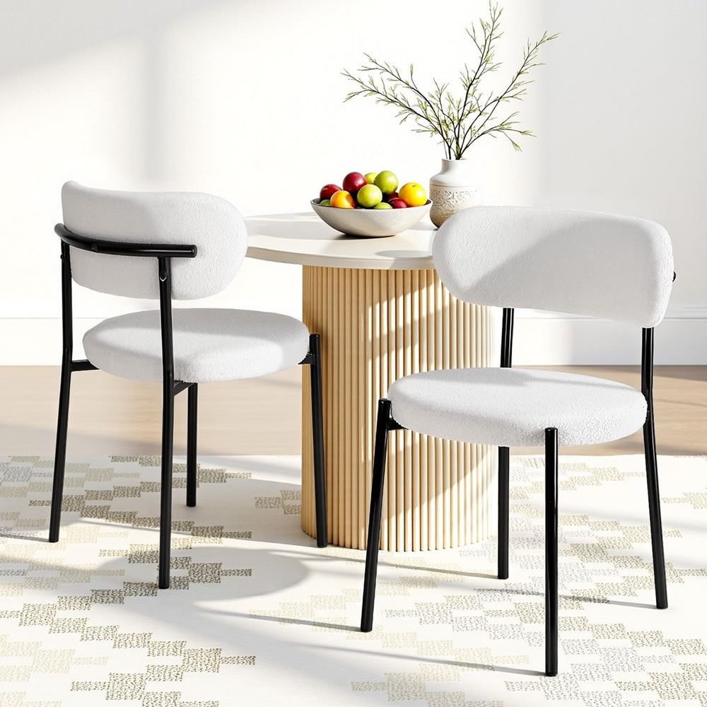 Dining Chairs Set Of 2 Sherpa Boucle White Fabric Upholstery King