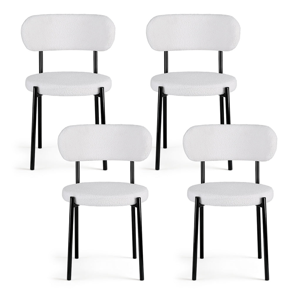 Dining Chairs Set Of 4 Sherpa Boucle White Fabric Upholstery King, Fabric finish
