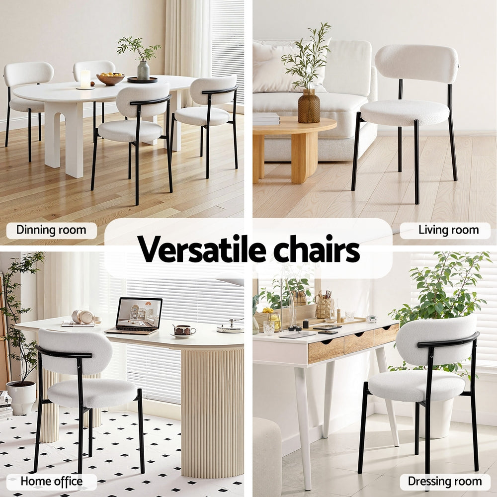 White colour - Dining Chairs Set Of 4 Sherpa Boucle White Fabric Upholstery King