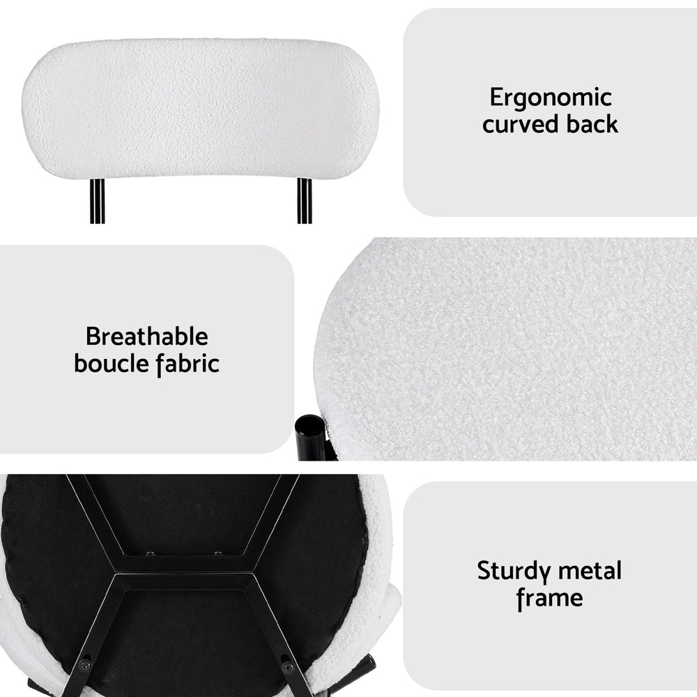 Fabric finish - Dining Chairs Set Of 4 Sherpa Boucle White Fabric Upholstery King