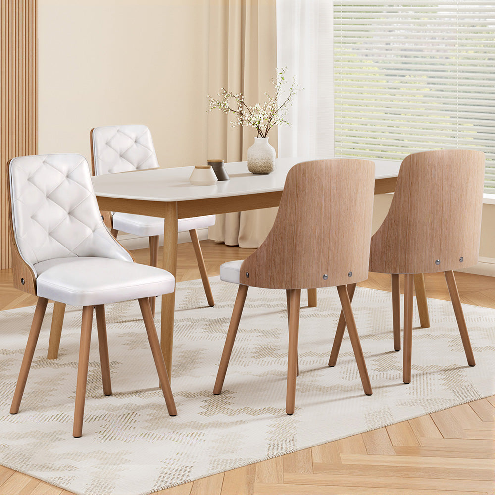 Set of 4 White PU Leather Dining Chairs – Modern and Sleek Design