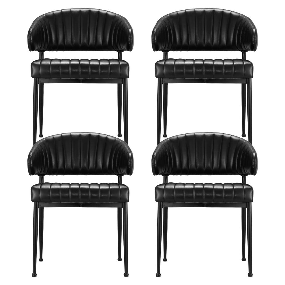 Set of 4 Black Leather Dining Armchairs – Stylish Hollow Back Design