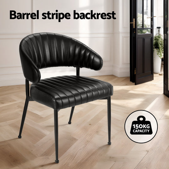 Set of 4 Black Leather Dining Armchairs – Stylish Hollow Back Design