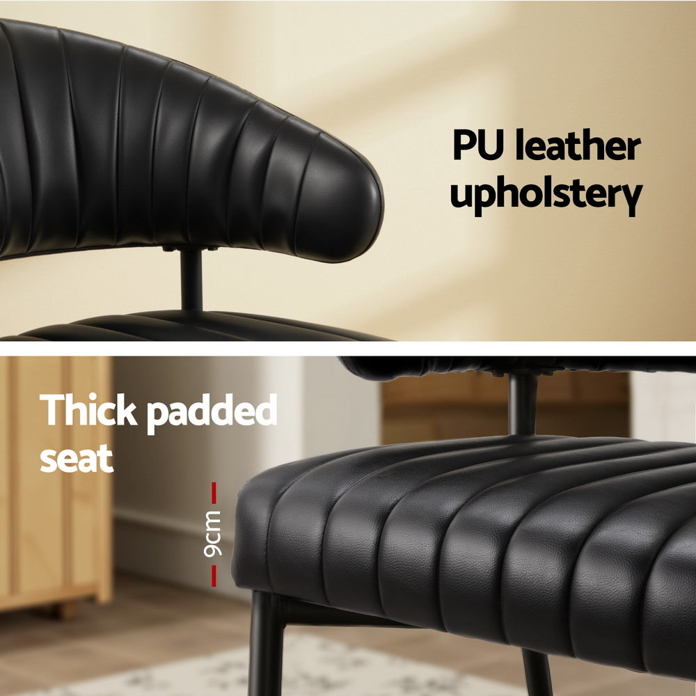 Set of 4 Black Leather Dining Armchairs – Stylish Hollow Back Design