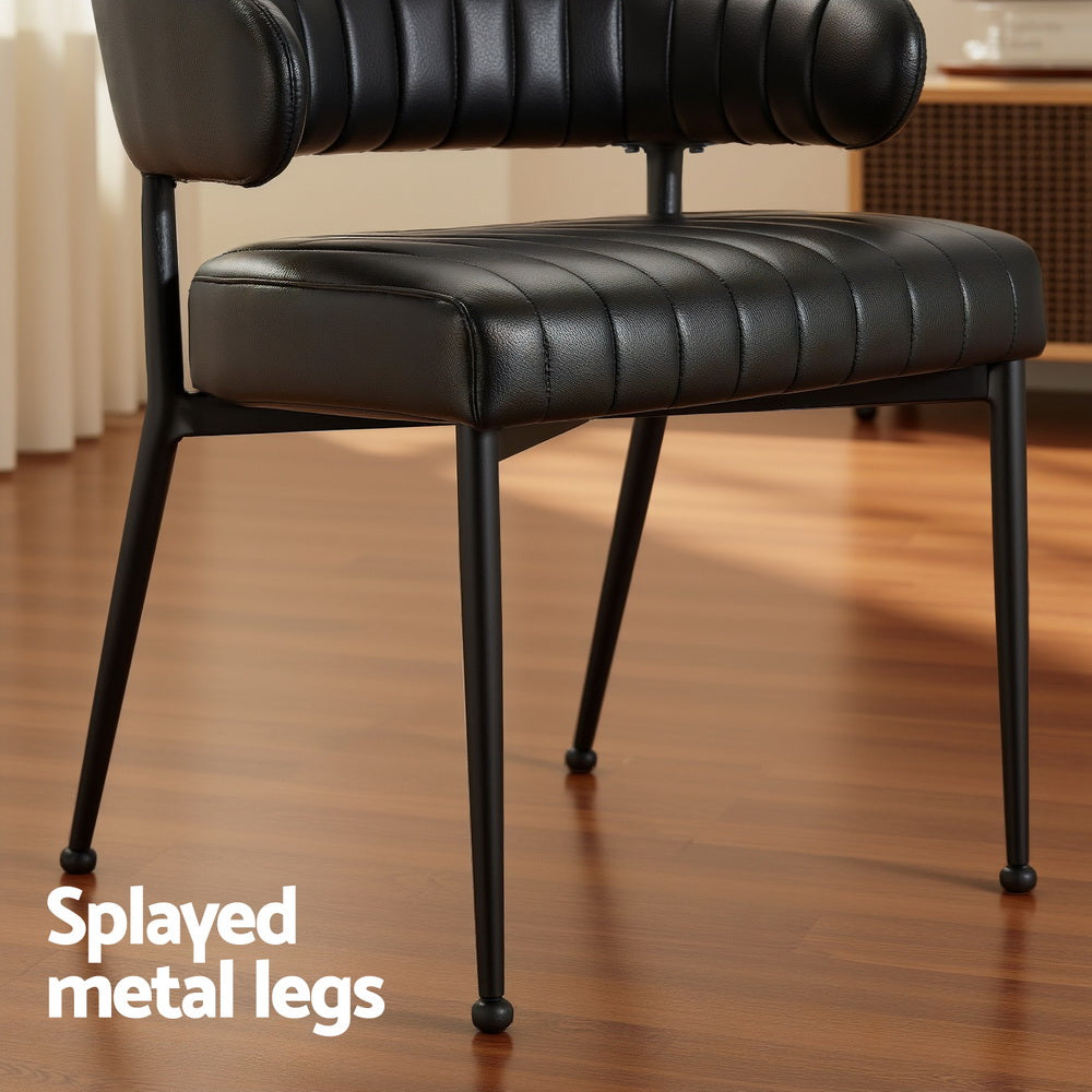 Set of 4 Black Leather Dining Armchairs – Stylish Hollow Back Design
