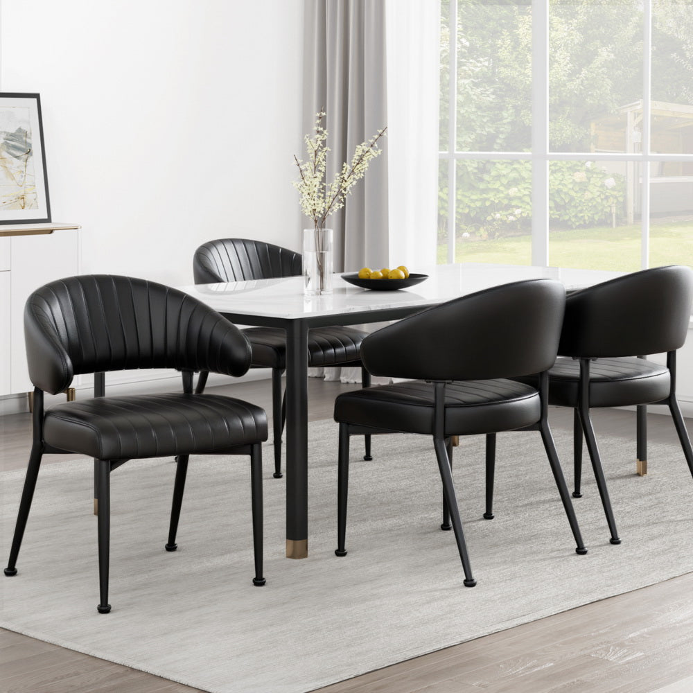Set of 4 Black Leather Dining Armchairs – Stylish Hollow Back Design