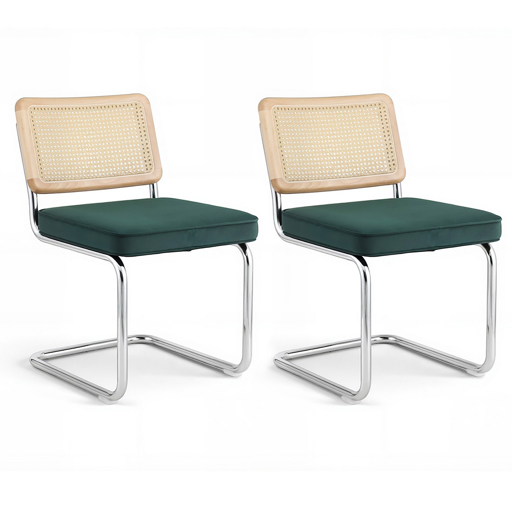 Green colour - Dining Chairs Set Of 2 Velvet Rattan Cantilever Green Velvet