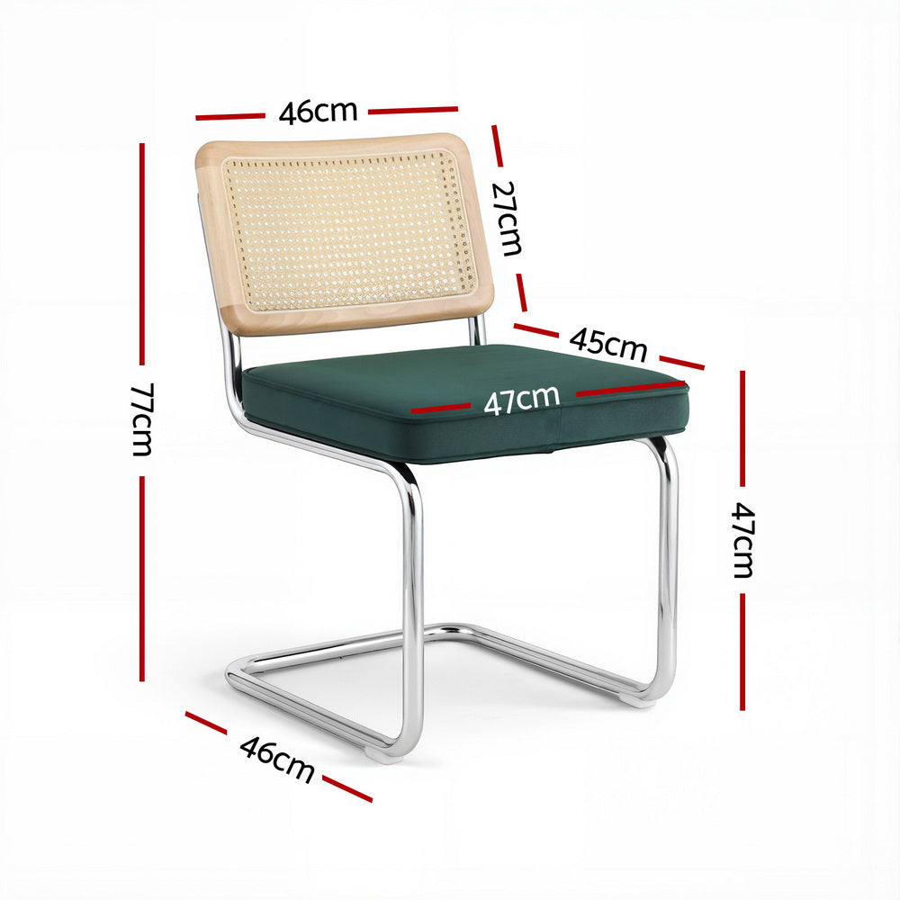 Dining Chairs Set Of 2 Velvet Rattan Cantilever Green Velvet | Velvet finish