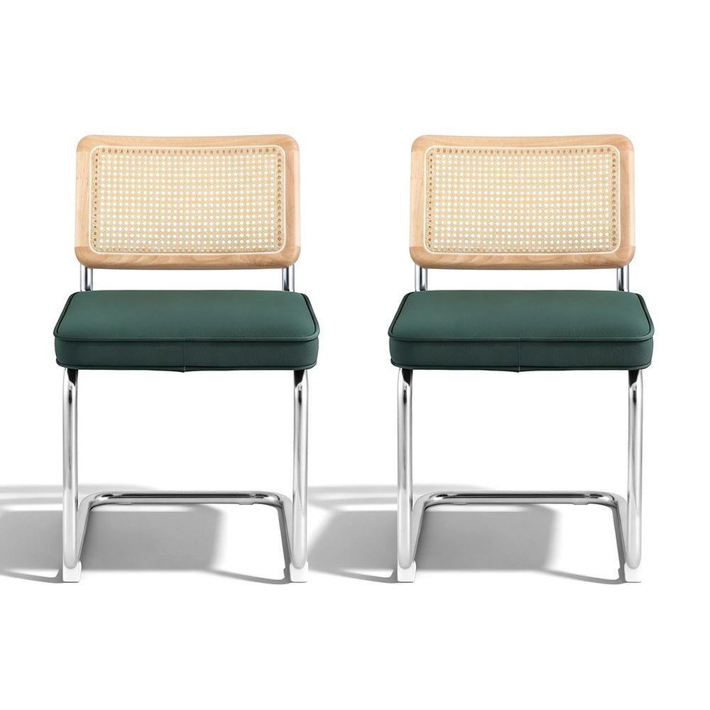 Kitchen & Dining Chairs - Dining Chairs Set Of 2 Velvet Rattan Cantilever Green Velvet