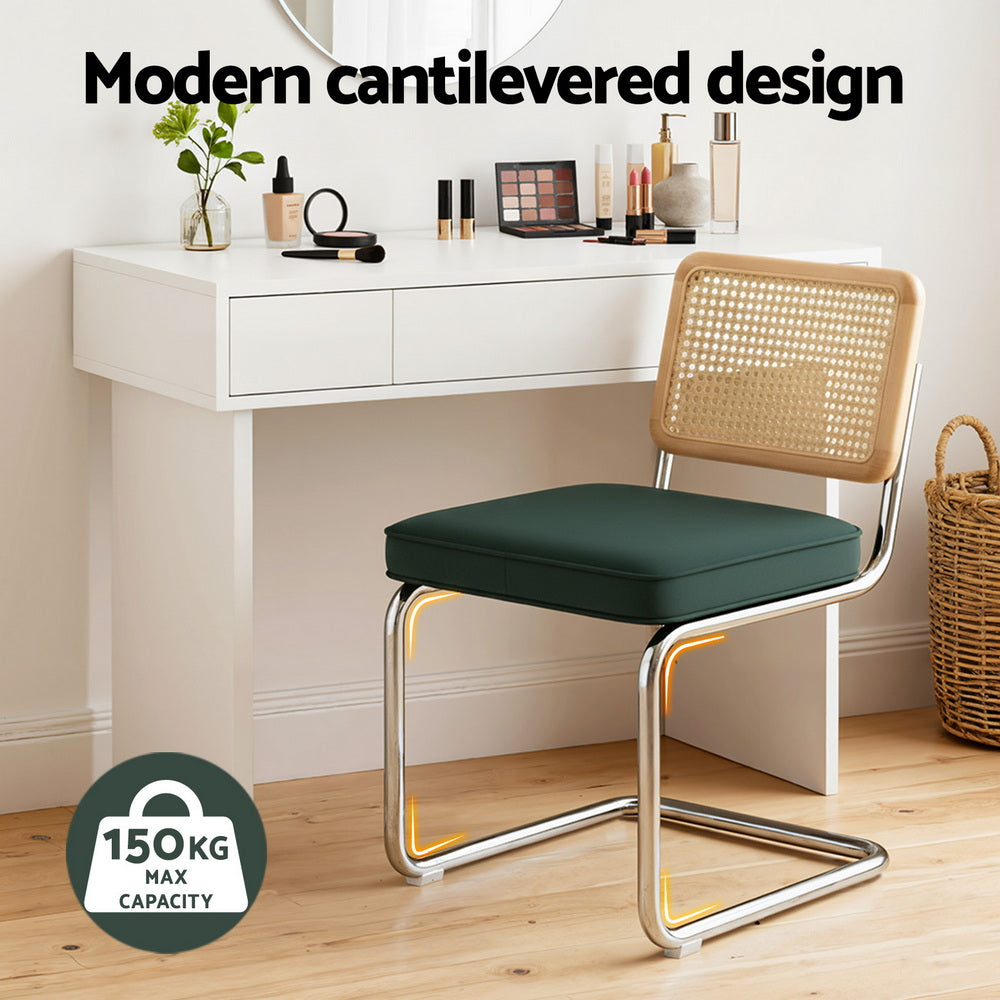 Velvet finish - Dining Chairs Set Of 2 Velvet Rattan Cantilever Green Velvet