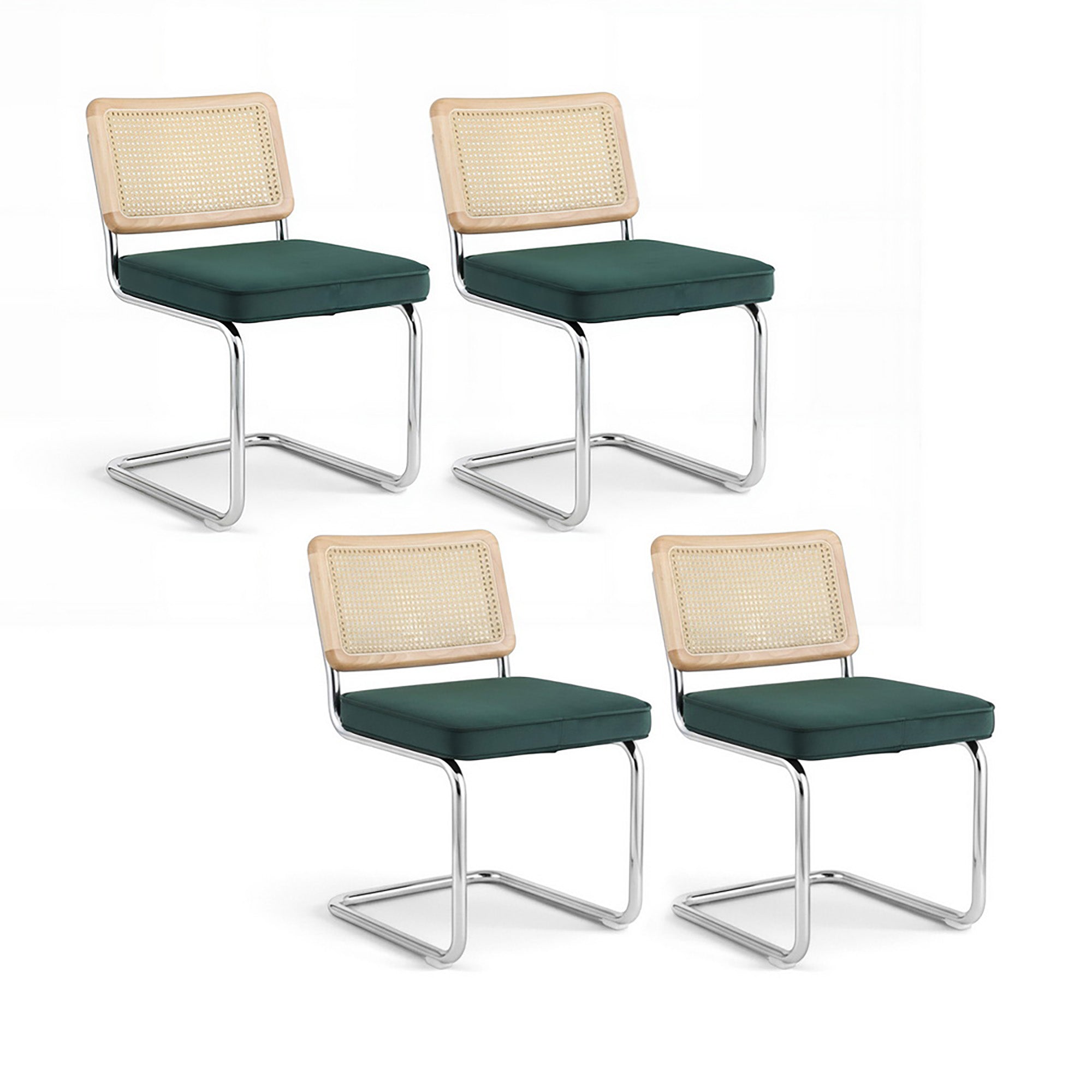 Green colour - Dining Chairs Set Of 4 Velvet Rattan Cantilever Green Velvet
