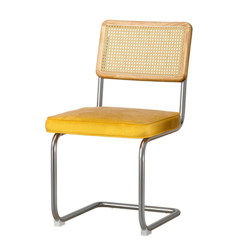 Dining Chairs Set Of 2 Velvet Rattan Cantilever Yellow
