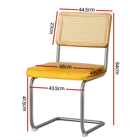 Dining Chairs Set Of 2 Velvet Rattan Cantilever Yellow