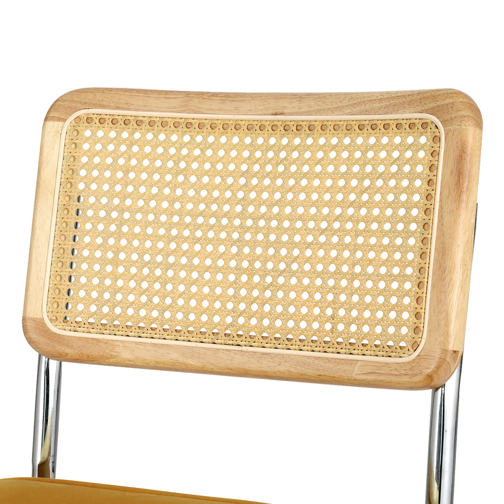 Dining Chairs Set Of 2 Velvet Rattan Cantilever Yellow
