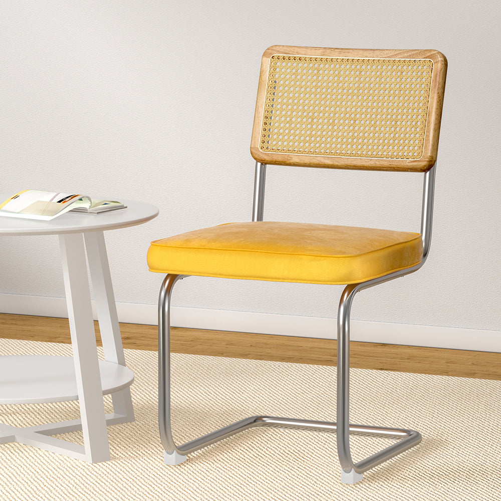 Dining Chairs Set Of 2 Velvet Rattan Cantilever Yellow