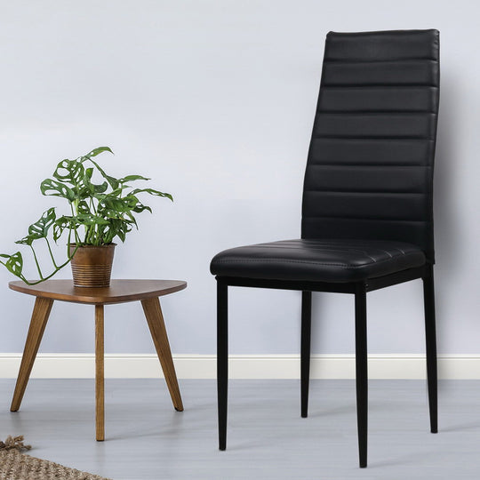 Dining Chairs Set Of 4 Leather Channel Tufted Black | Dining Set