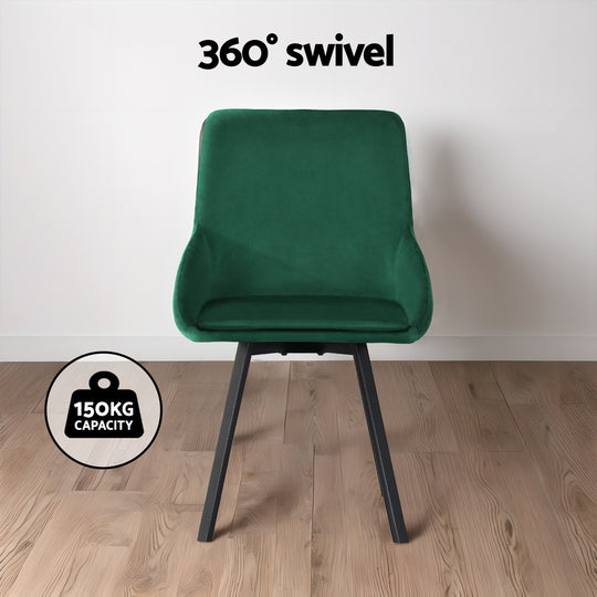 Velvet finish - Dining Chairs Set Of 2 Velvet Swivel Base Green