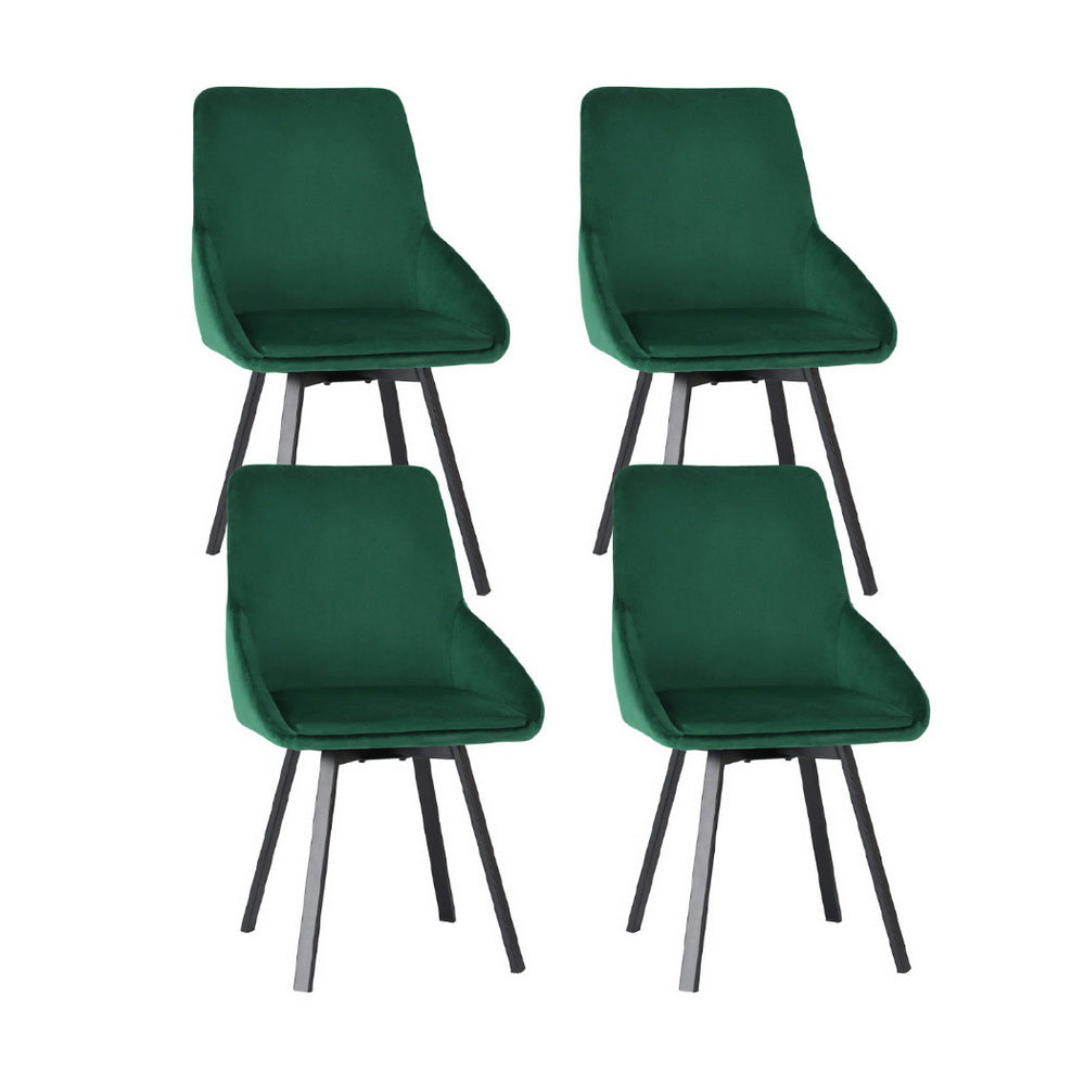 Set of 4 Green Velvet Dining Chairs with Swivel Base – Elegant Upholstered Chairs