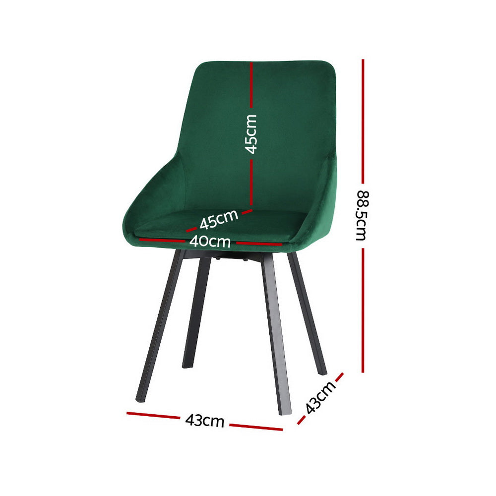 Set of 4 Green Velvet Dining Chairs with Swivel Base – Elegant Upholstered Chairs