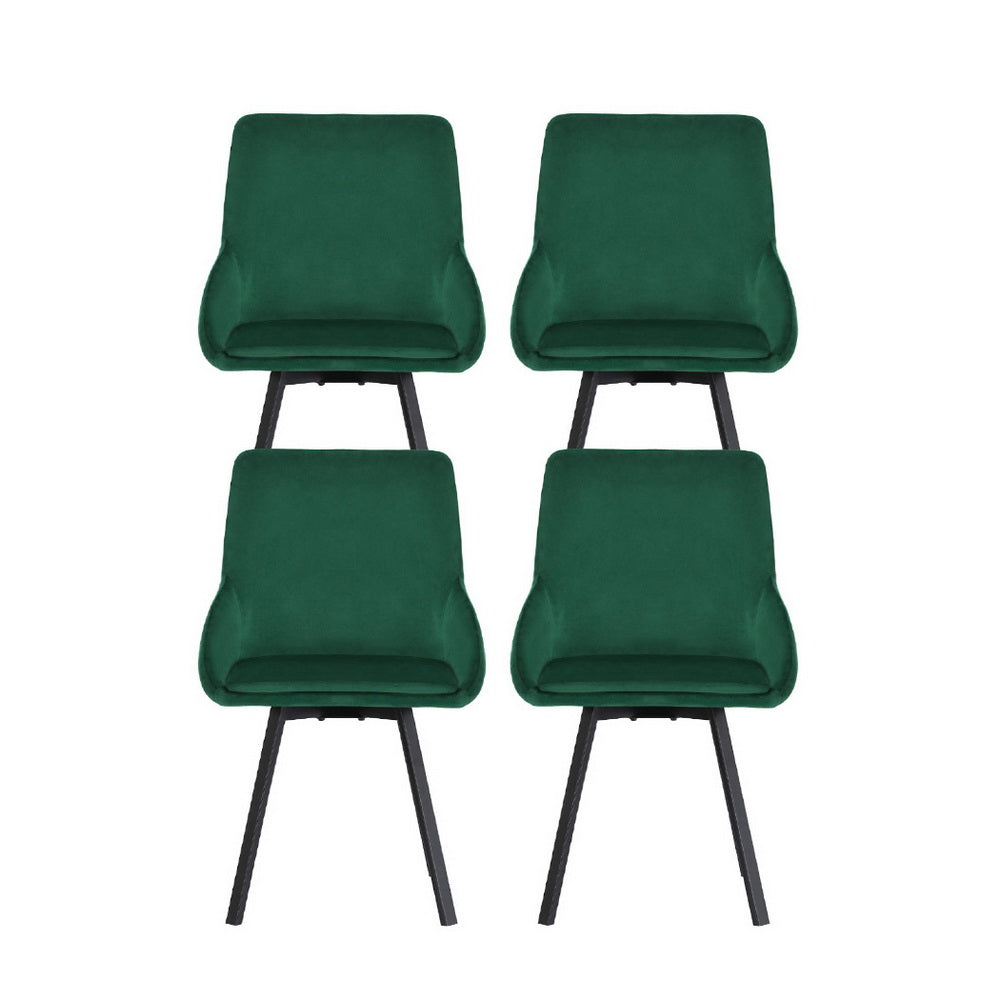 Set of 4 Green Velvet Dining Chairs with Swivel Base – Elegant Upholstered Chairs