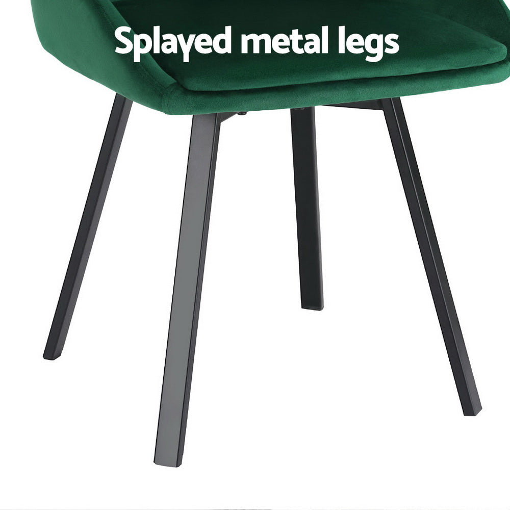 Set of 4 Green Velvet Dining Chairs with Swivel Base – Elegant Upholstered Chairs